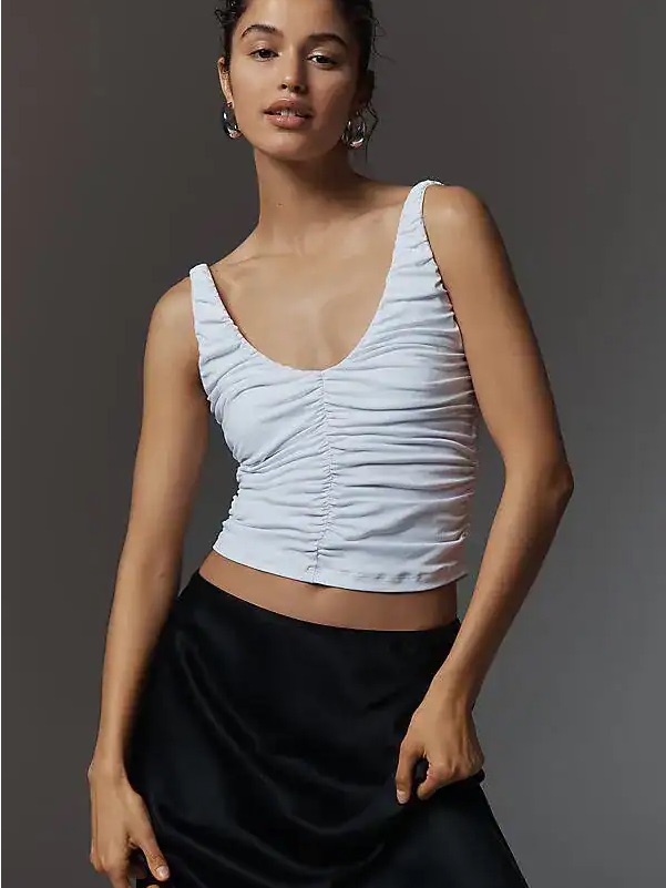 Susana Monaco White Ruched Scoop Crop Tank